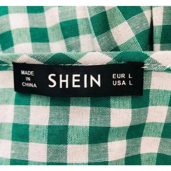 Shein Green White Plaid Ruffle Top Large - Picture 3 of 3